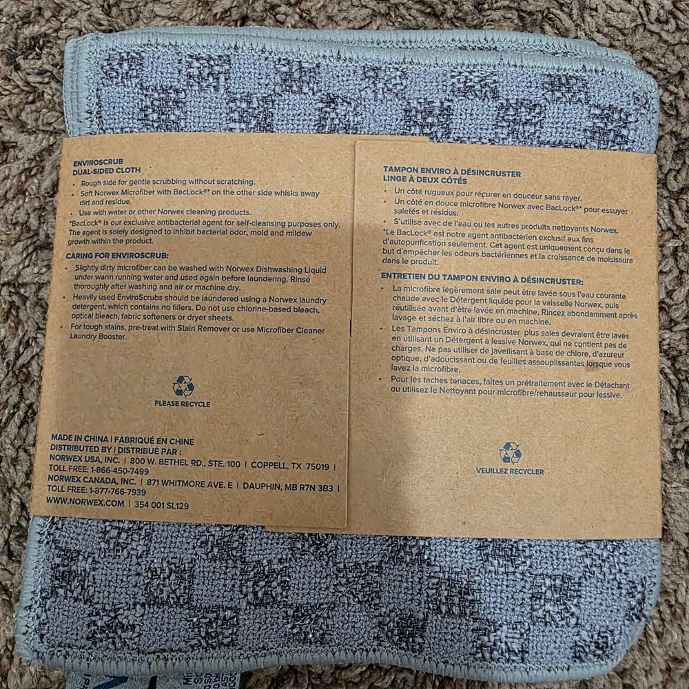 Norwex EnviroScrub 3 Set Graphite Gray Dual Side Microfiber Scrub Cloth BacLock - Picture 4 of 5